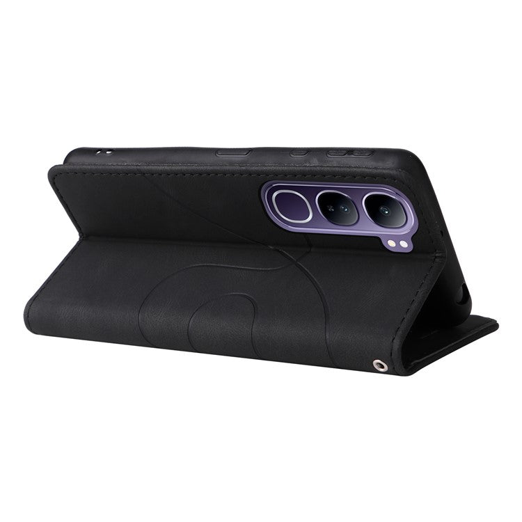 For vivo V40 Lite (Indonesia) 5G / V40 Lite (Indonesia) 4G Case Color Splicing Leather Phone Cover Wallet Stand - Black