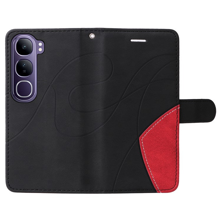 For vivo V40 Lite (Indonesia) 5G / V40 Lite (Indonesia) 4G Case Color Splicing Leather Phone Cover Wallet Stand - Black