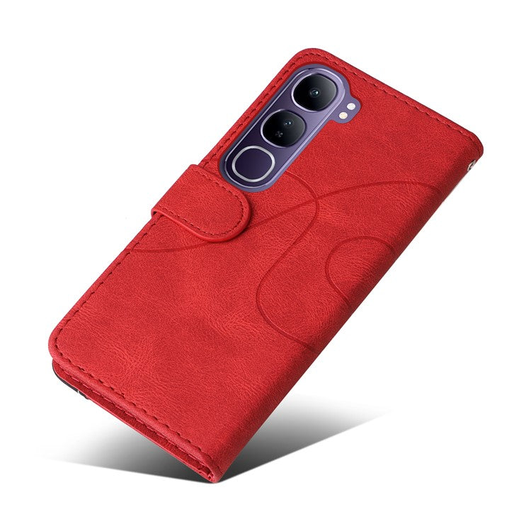 For vivo V40 Lite (Indonesia) 5G / V40 Lite (Indonesia) 4G Case Color Splicing Leather Phone Cover Wallet Stand - Red