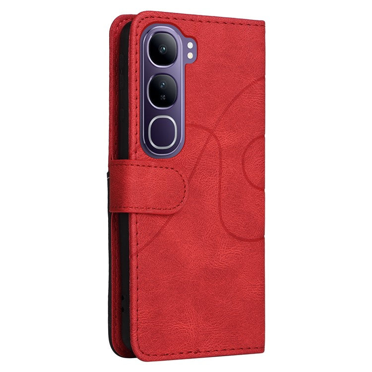 For vivo V40 Lite (Indonesia) 5G / V40 Lite (Indonesia) 4G Case Color Splicing Leather Phone Cover Wallet Stand - Red