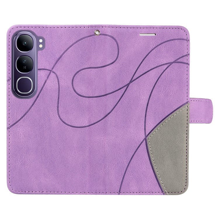 For vivo V40 Lite (Indonesia) 5G / V40 Lite (Indonesia) 4G Case Color Splicing Leather Phone Cover Wallet Stand - Light Purple