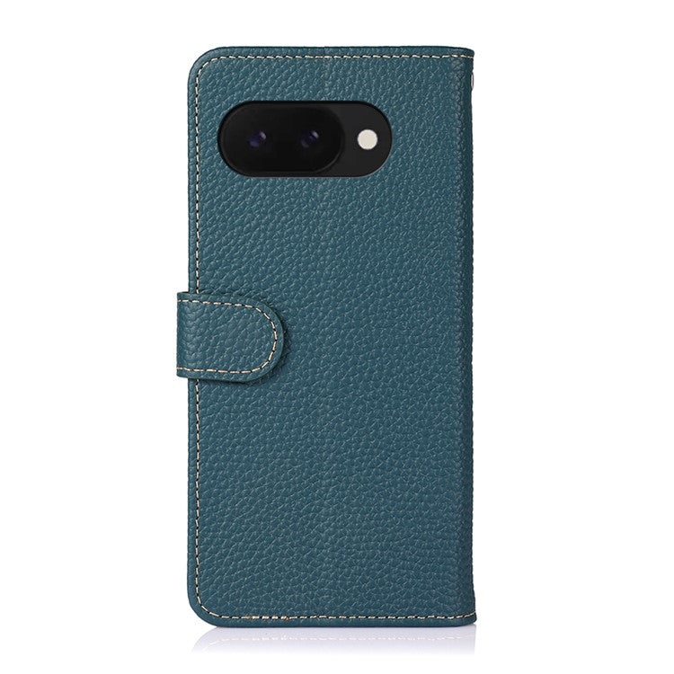 KHAZNEH For Google Pixel 9a Phone Case Genuine Cow Leather Flip Cover - Green