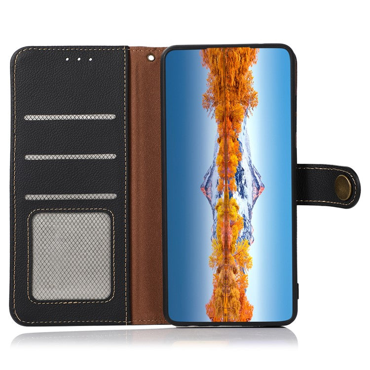 KHAZNEH For Google Pixel 9a Case Genuine Cow Leather Wallet Phone Cover - Black