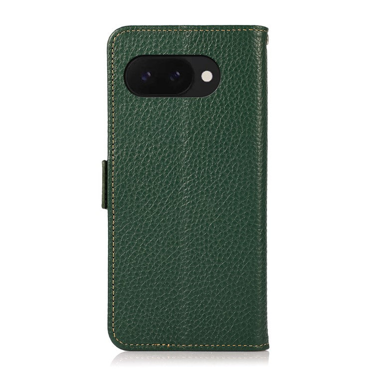 KHAZNEH For Google Pixel 9a Phone Case Genuine Cow Leather Cover RFID Blocking - Green
