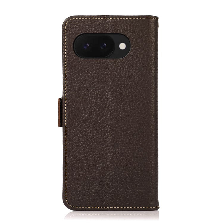 KHAZNEH For Google Pixel 9a Phone Case Genuine Cow Leather Cover RFID Blocking - Brown