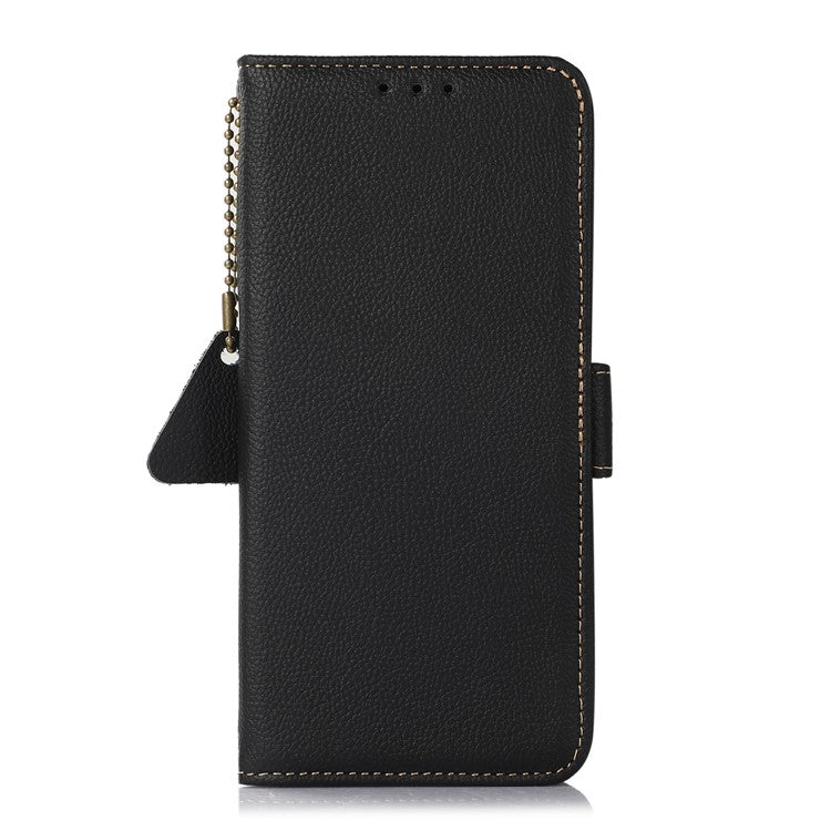 TJ For Google Pixel 9a Case RFID Blocking Genuine Cow Leather Phone Cover - Black