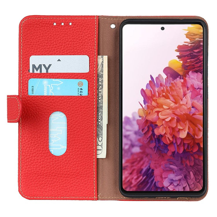 KHAZNEH For Motorola Moto G75 5G Phone Case Genuine Cow Leather Flip Cover - Red