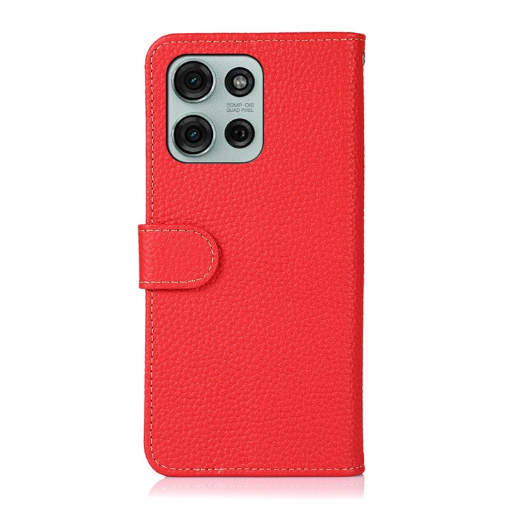 KHAZNEH For Motorola Moto G75 5G Phone Case Genuine Cow Leather Flip Cover - Red