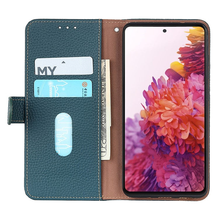 KHAZNEH For Motorola Moto G75 5G Phone Case Genuine Cow Leather Flip Cover - Green