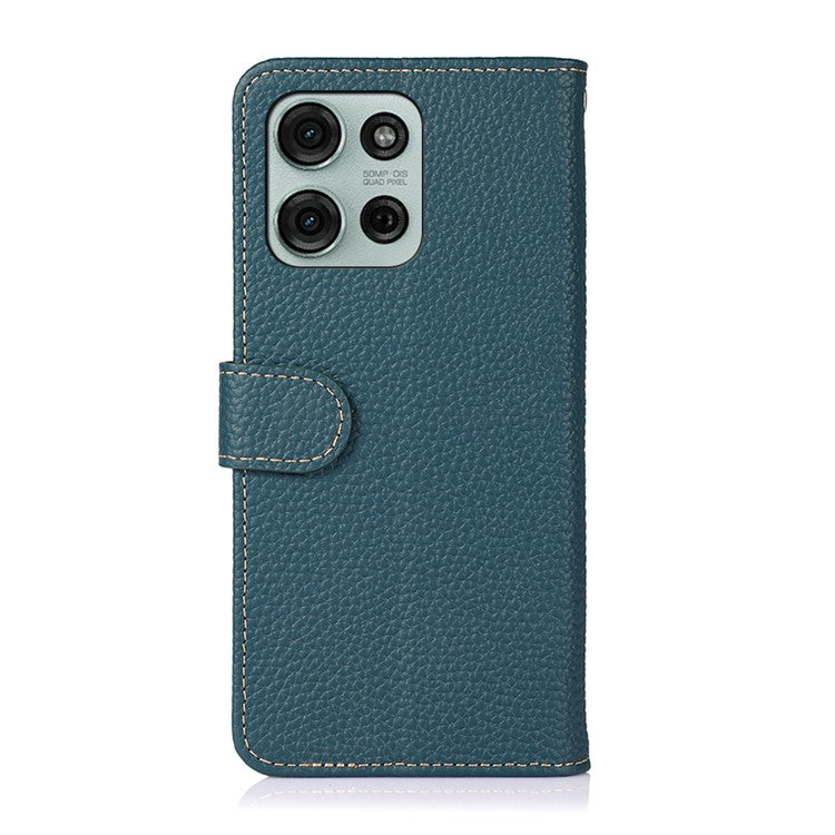KHAZNEH For Motorola Moto G75 5G Phone Case Genuine Cow Leather Flip Cover - Green