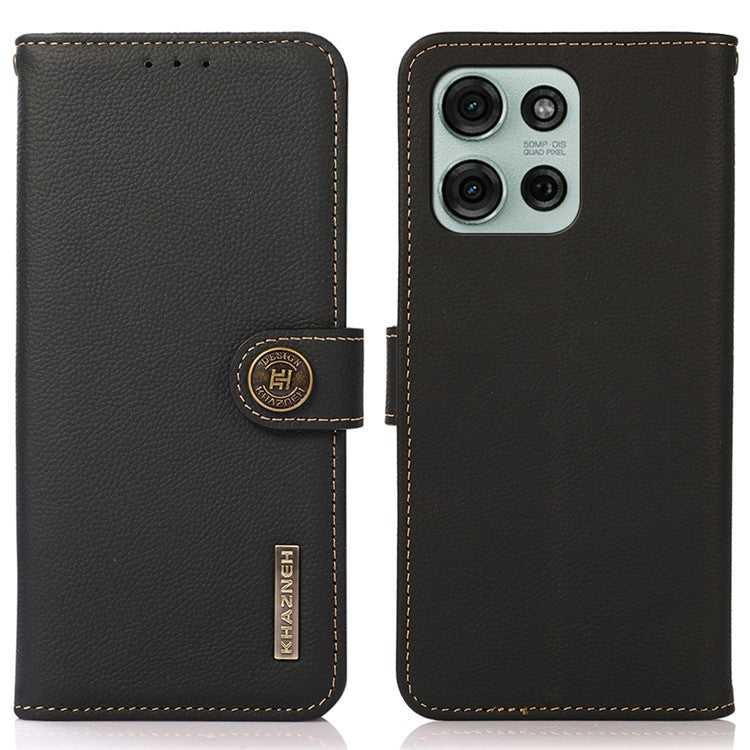 KHAZNEH For Motorola Motorola Moto G75 5G Case Genuine Cow Leather Wallet Phone Cover - Black