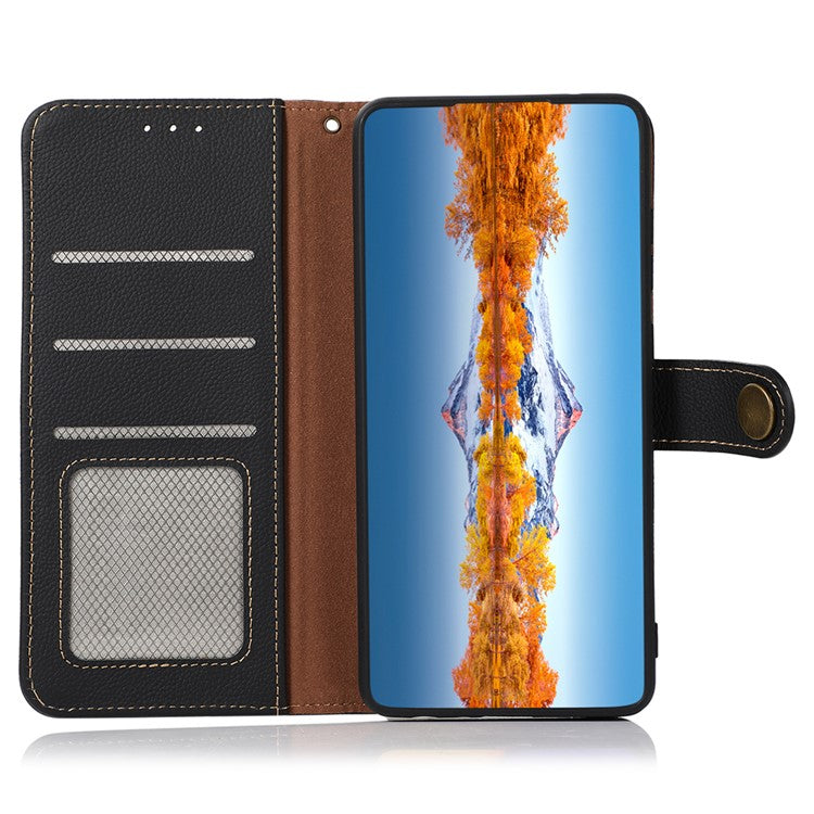 KHAZNEH For Motorola Motorola Moto G75 5G Case Genuine Cow Leather Wallet Phone Cover - Black
