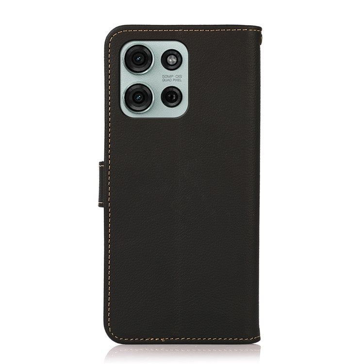 KHAZNEH For Motorola Motorola Moto G75 5G Case Genuine Cow Leather Wallet Phone Cover - Black