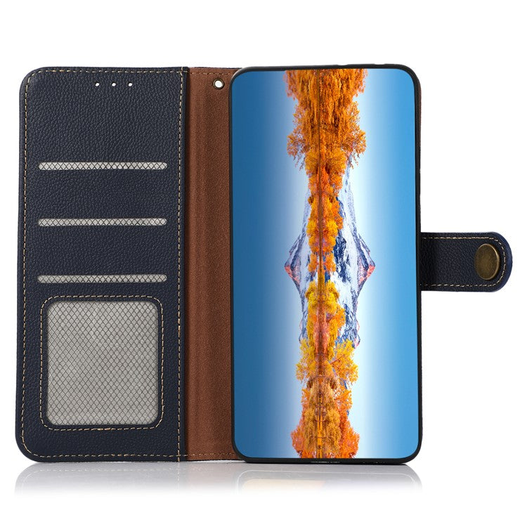 KHAZNEH For Motorola Motorola Moto G75 5G Case Genuine Cow Leather Wallet Phone Cover - Blue