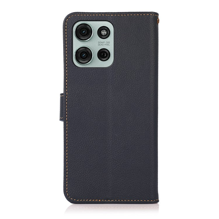 KHAZNEH For Motorola Motorola Moto G75 5G Case Genuine Cow Leather Wallet Phone Cover - Blue