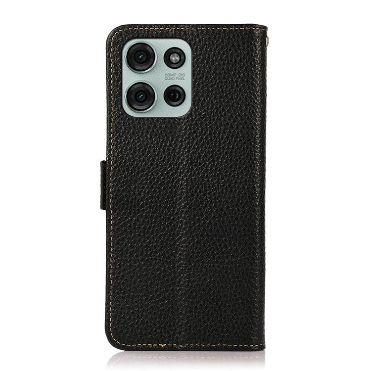 KHAZNEH For Motorola Moto G75 5G Phone Case Genuine Cow Leather Cover RFID Blocking - Black
