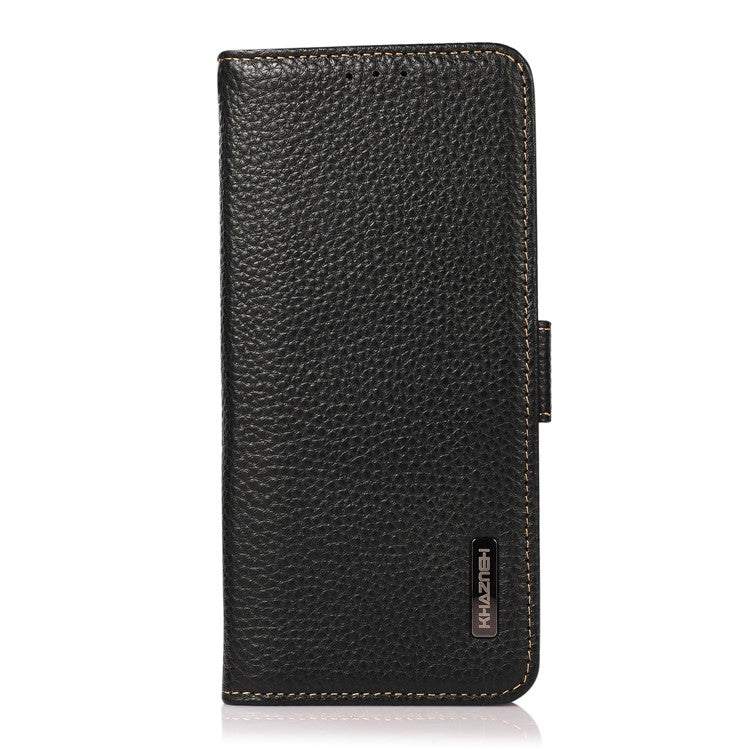 KHAZNEH For Motorola Moto G75 5G Phone Case Genuine Cow Leather Cover RFID Blocking - Black