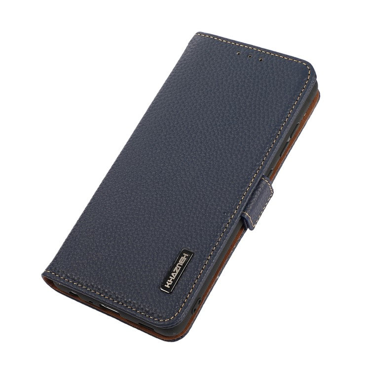 KHAZNEH For Motorola Moto G75 5G Phone Case Genuine Cow Leather Cover RFID Blocking - Blue
