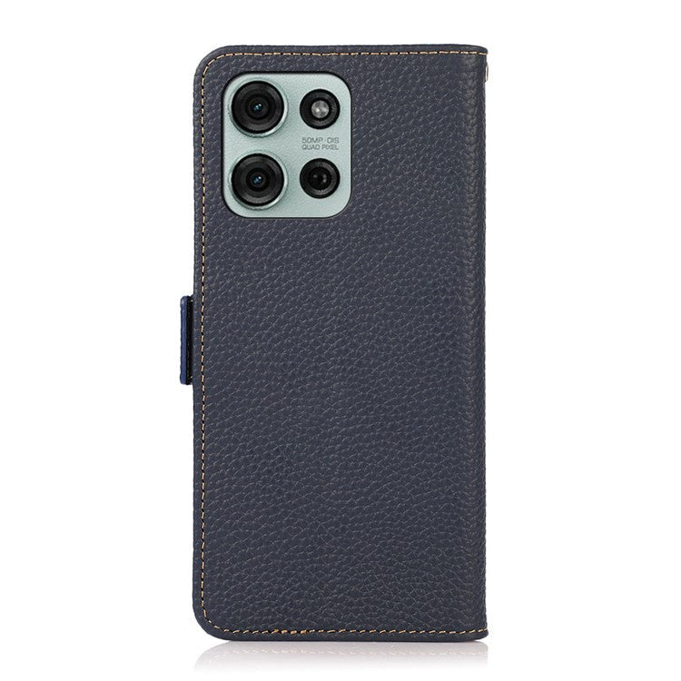 KHAZNEH For Motorola Moto G75 5G Phone Case Genuine Cow Leather Cover RFID Blocking - Blue