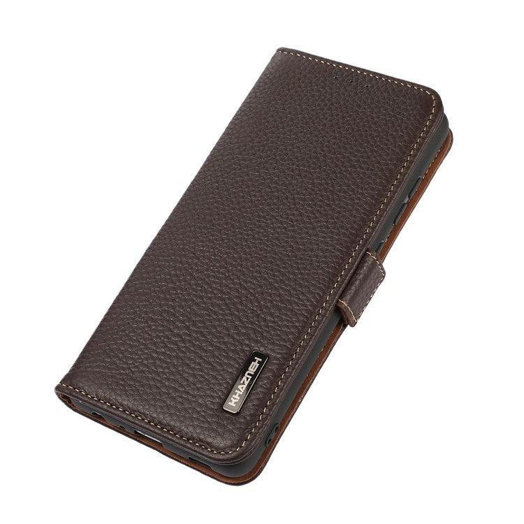 KHAZNEH For Motorola Moto G75 5G Phone Case Genuine Cow Leather Cover RFID Blocking - Brown
