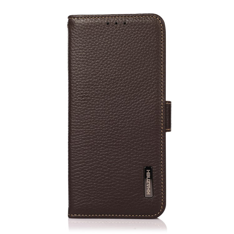 KHAZNEH For Motorola Moto G75 5G Phone Case Genuine Cow Leather Cover RFID Blocking - Brown