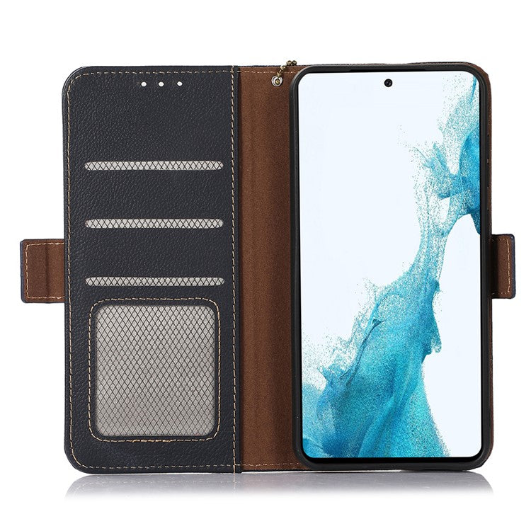 TJ For Motorola Moto G75 5G Case RFID Blocking Genuine Cow Leather Phone Cover - Blue