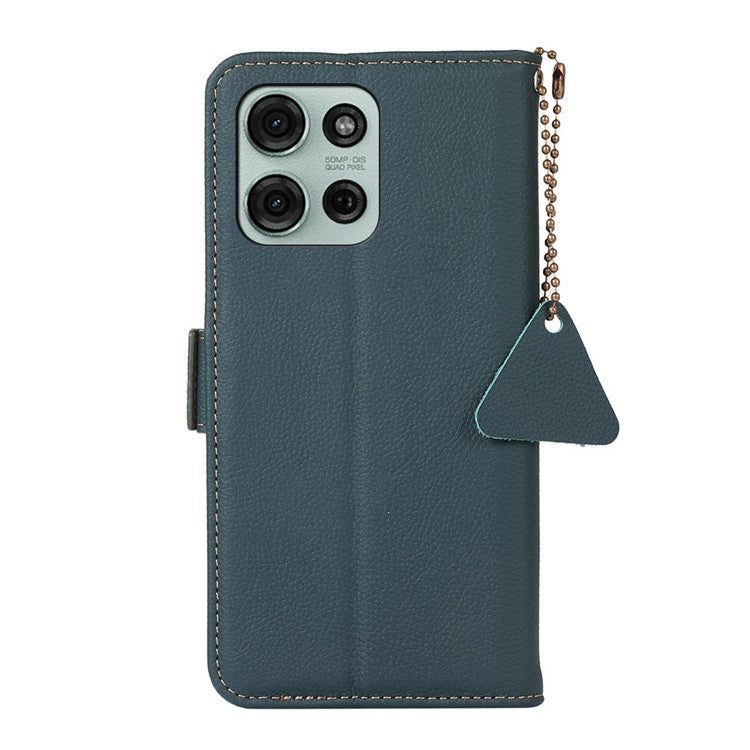 TJ For Motorola Moto G75 5G Case RFID Blocking Genuine Cow Leather Phone Cover - Green