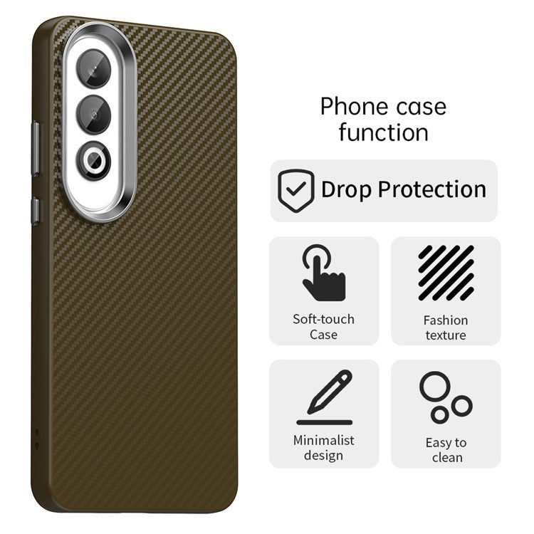 For Oppo K12 / OnePlus Nord CE4 5G Case Cell Phone Hybrid Back Cover Carbon Fiber Texture - Brown