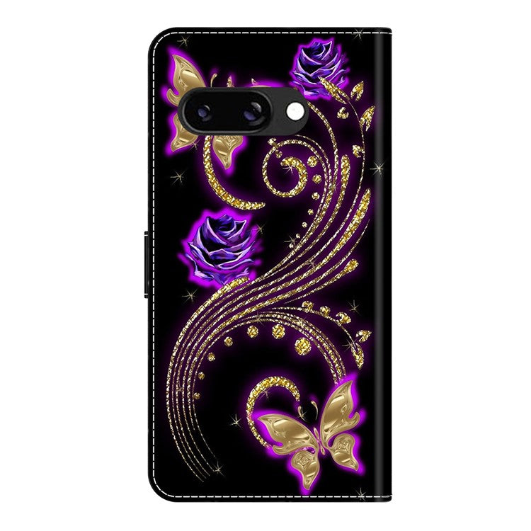 For Google Pixel 9a Case 3D Pattern PU Leather Wallet Phone Cover with Stand - Purple Flowers / Butterflies