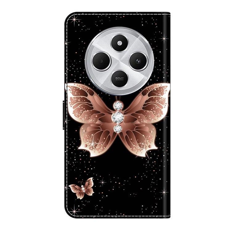 Phone Case For Xiaomi Redmi 14C 4G / 14R 5G / Poco C75 4G 3D Pattern PU Leather Wallet Phone Cover with Stand - Pink Diamond Butterfly