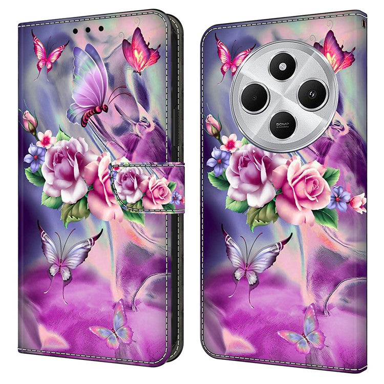 Phone Case For Xiaomi Redmi 14C 4G / 14R 5G / Poco C75 4G 3D Pattern PU Leather Wallet Phone Cover with Stand - Butterflies  /  Flowers