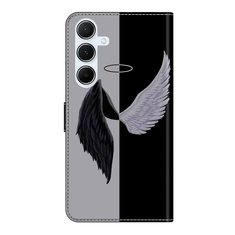For Samsung Galaxy A16 5G / 4G Case Magnetic Clasp 3D Pattern Leather Wallet Phone Cover - Black / White Wings