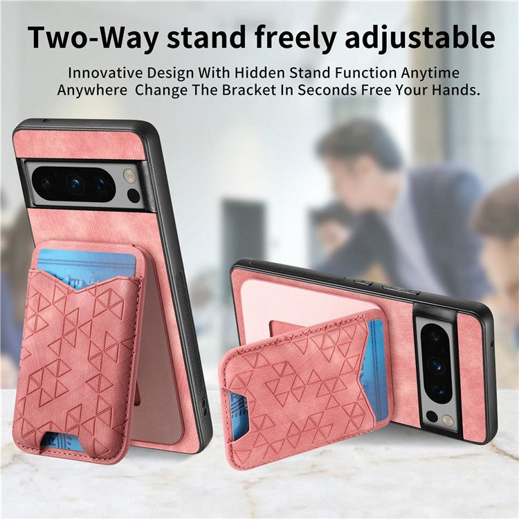 For Google Pixel 8 Pro Case Imprinted Pattern Card Holder Kickstand Leather Back Cover - Pink