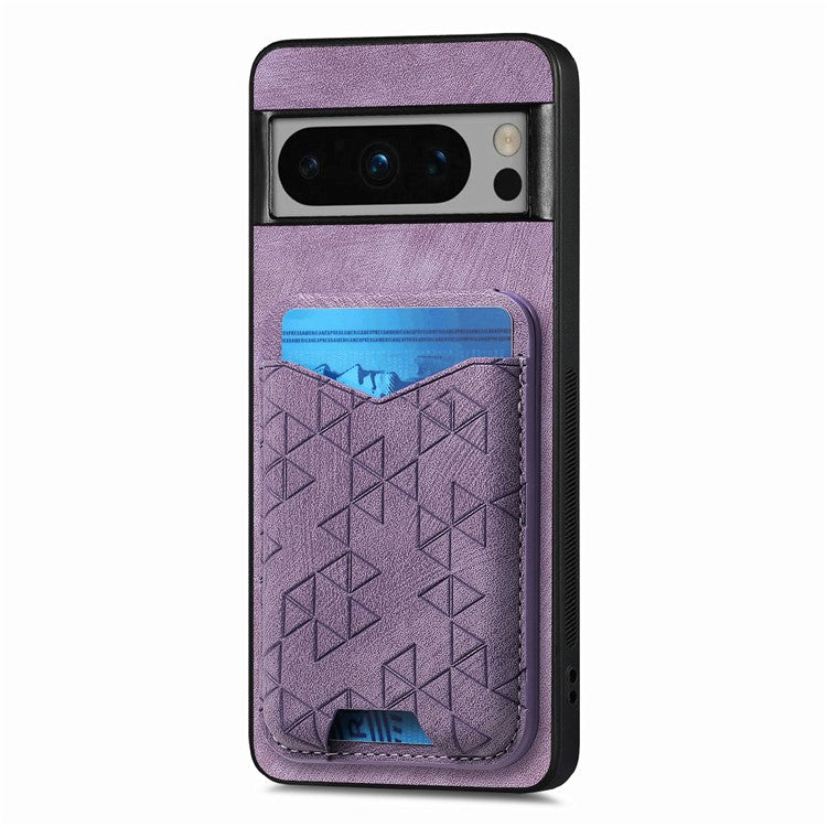 For Google Pixel 8 Pro Case Imprinted Pattern Card Holder Kickstand Leather Back Cover - Purple