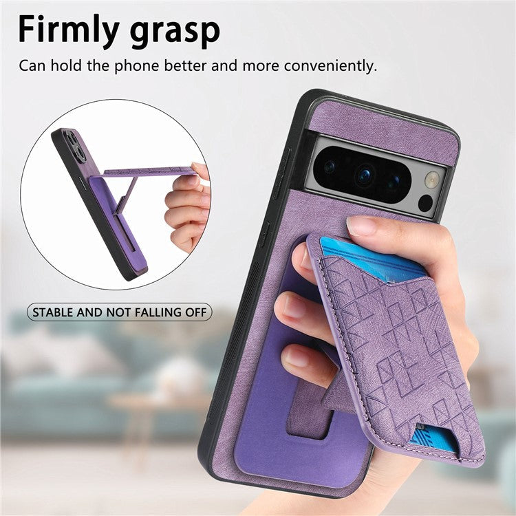 For Google Pixel 8 Pro Case Imprinted Pattern Card Holder Kickstand Leather Back Cover - Purple