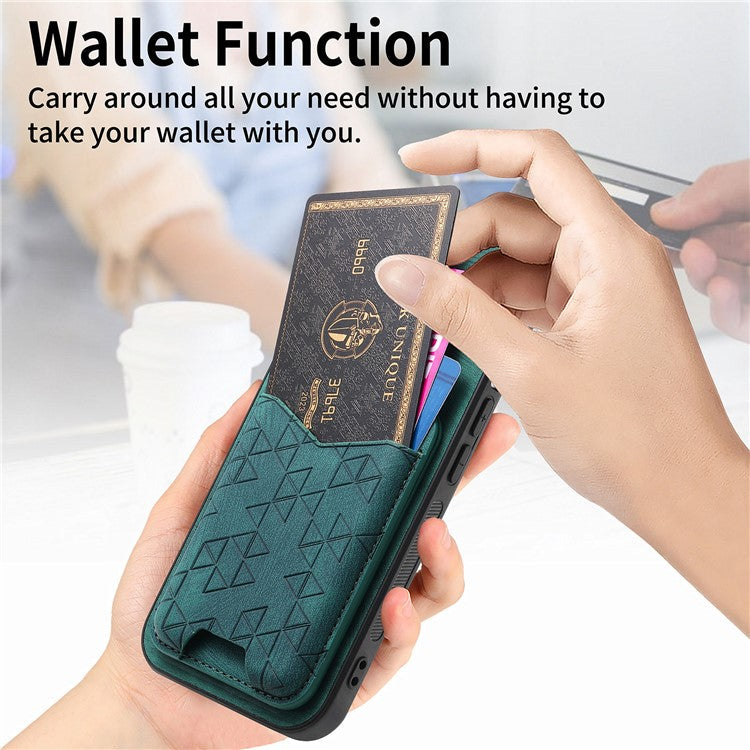 For Google Pixel 8 Pro Case Imprinted Pattern Card Holder Kickstand Leather Back Cover - Green