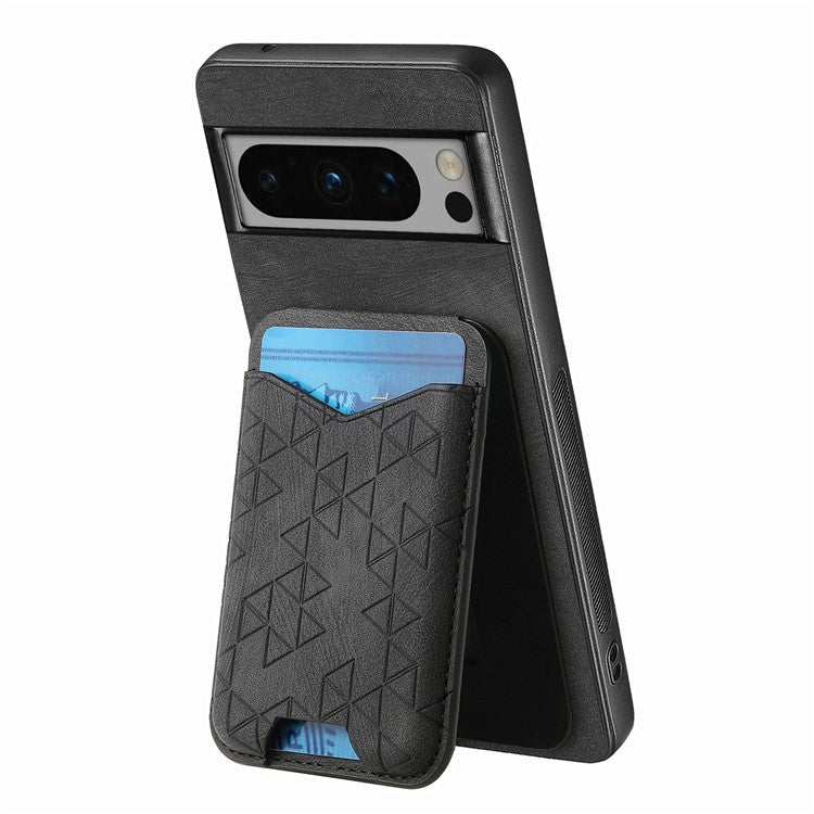 For Google Pixel 8 Pro Case Imprinted Pattern Card Holder Kickstand Leather Back Cover - Black