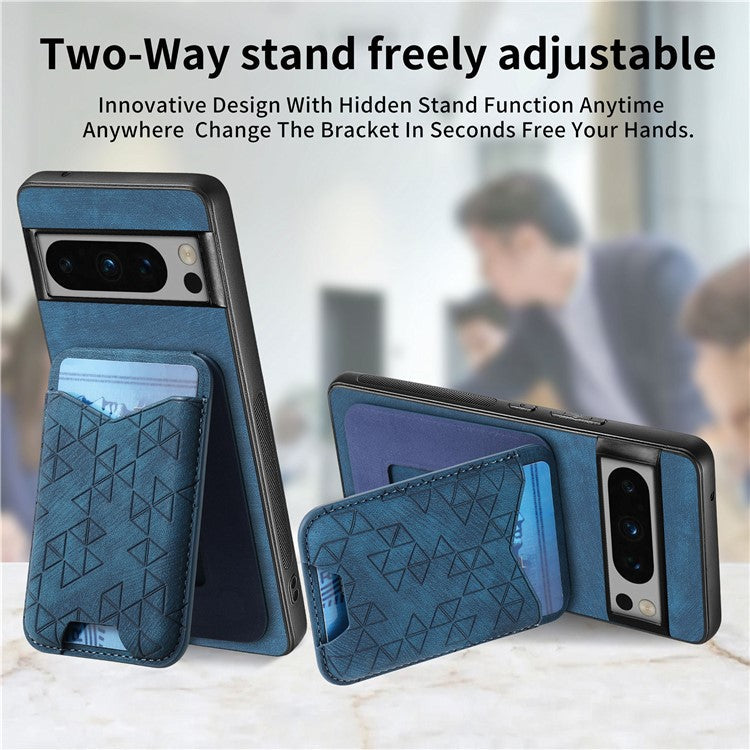 For Google Pixel 8 Pro Case Imprinted Pattern Card Holder Kickstand Leather Back Cover - Blue