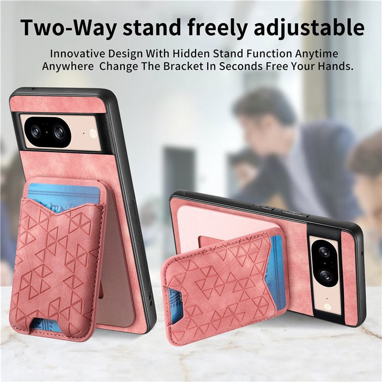 For Google Pixel 8 Case Imprinted Pattern Card Holder Kickstand Leather Back Cover - Pink