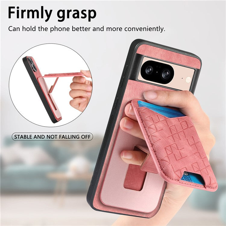 For Google Pixel 8 Case Imprinted Pattern Card Holder Kickstand Leather Back Cover - Pink
