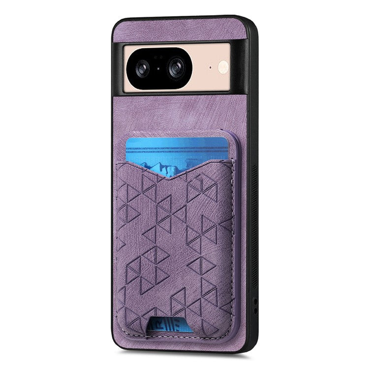 For Google Pixel 8 Case Imprinted Pattern Card Holder Kickstand Leather Back Cover - Purple