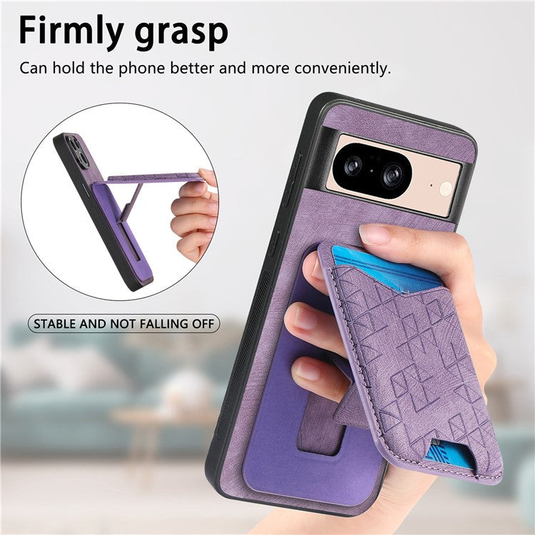 For Google Pixel 8 Case Imprinted Pattern Card Holder Kickstand Leather Back Cover - Purple