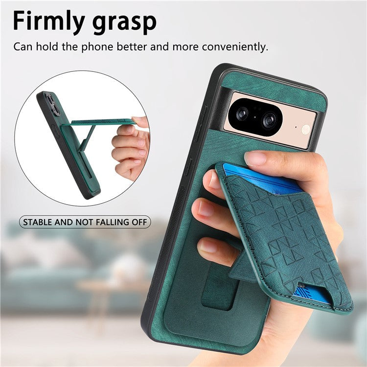 For Google Pixel 8 Case Imprinted Pattern Card Holder Kickstand Leather Back Cover - Green