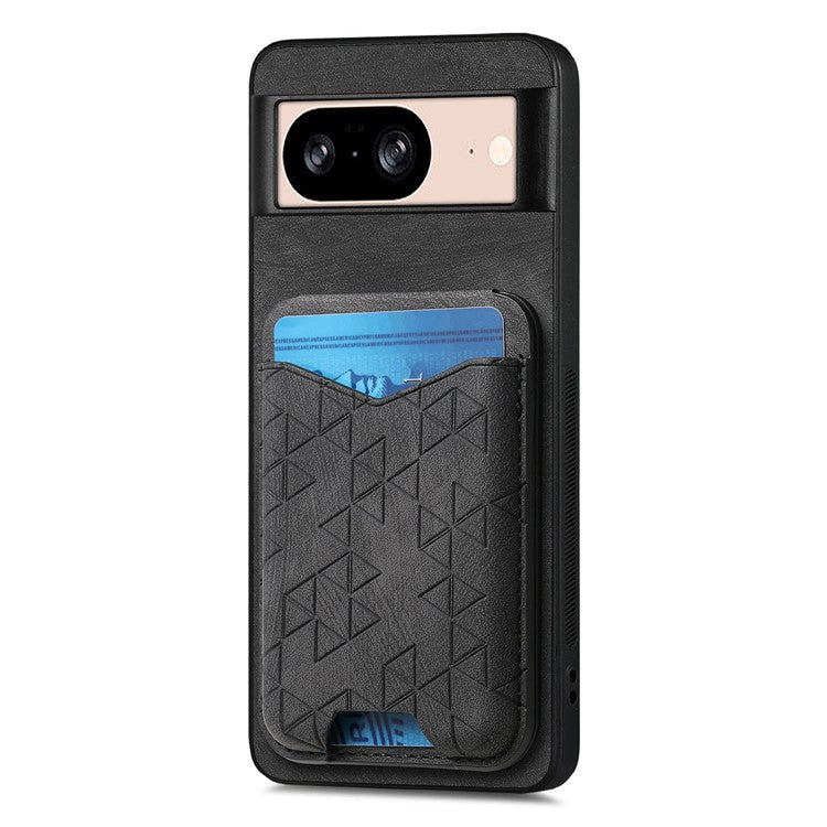 For Google Pixel 8 Case Imprinted Pattern Card Holder Kickstand Leather Back Cover - Black