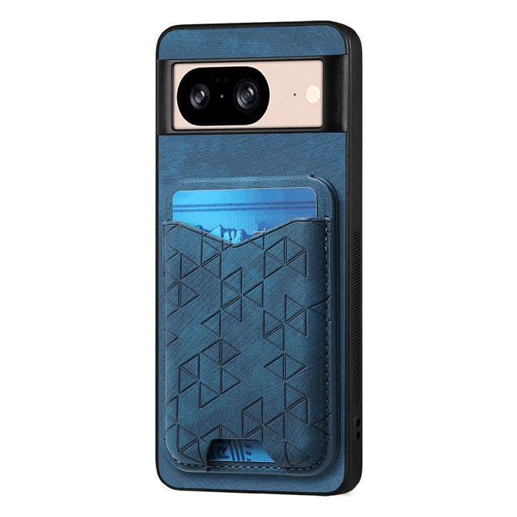 For Google Pixel 8 Case Imprinted Pattern Card Holder Kickstand Leather Back Cover - Blue