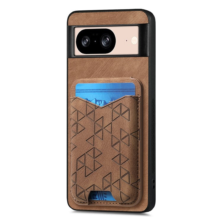 For Google Pixel 8 Case Imprinted Pattern Card Holder Kickstand Leather Back Cover - Brown