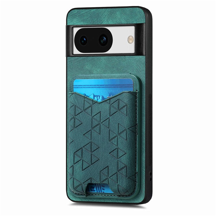 For Google Pixel 8a Case Imprinted Pattern Card Holder Kickstand Leather Back Cover - Green