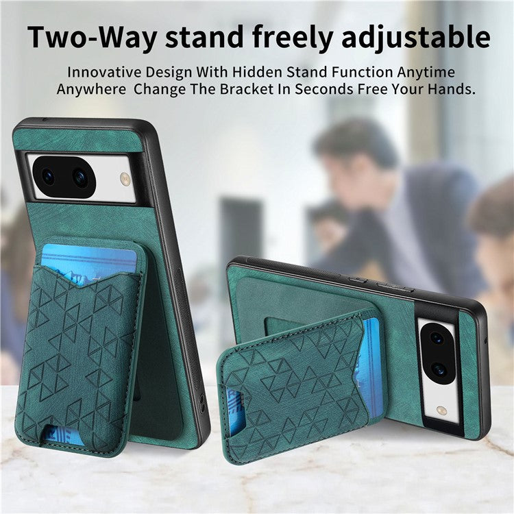 For Google Pixel 8a Case Imprinted Pattern Card Holder Kickstand Leather Back Cover - Green