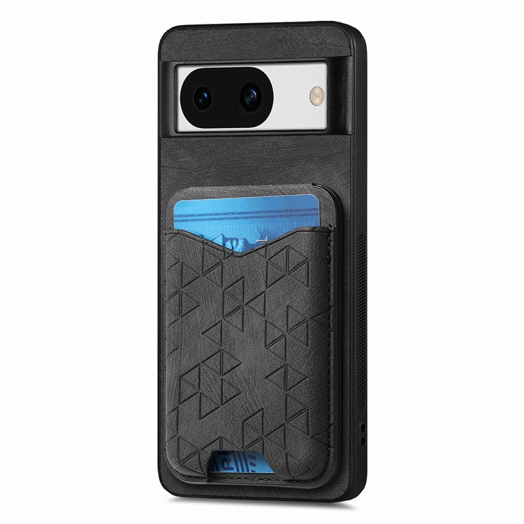 For Google Pixel 8a Case Imprinted Pattern Card Holder Kickstand Leather Back Cover - Black
