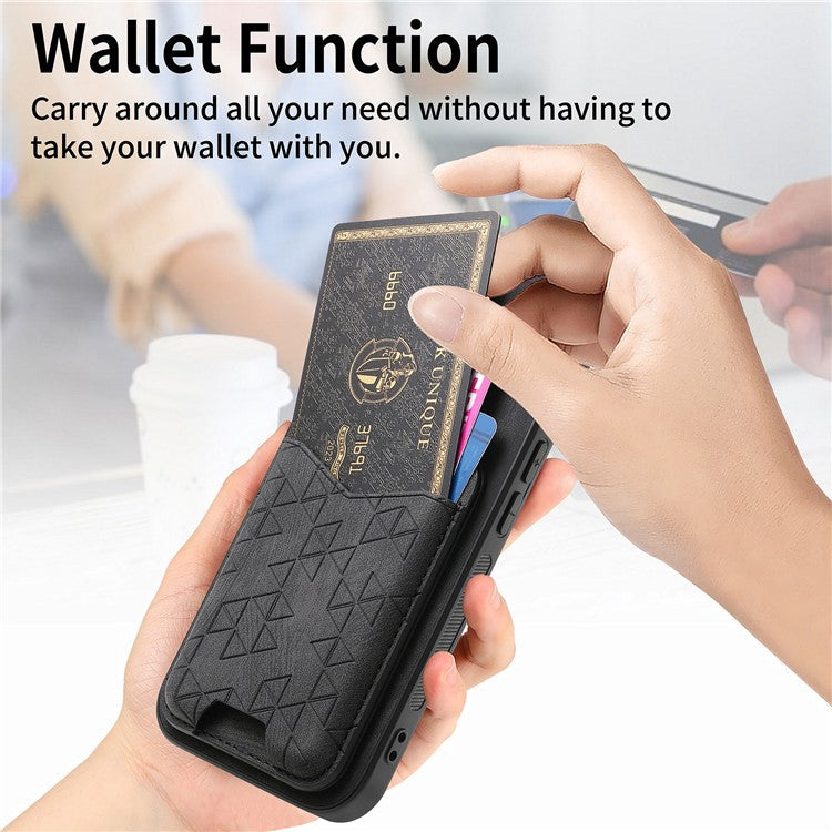 For Google Pixel 8a Case Imprinted Pattern Card Holder Kickstand Leather Back Cover - Black